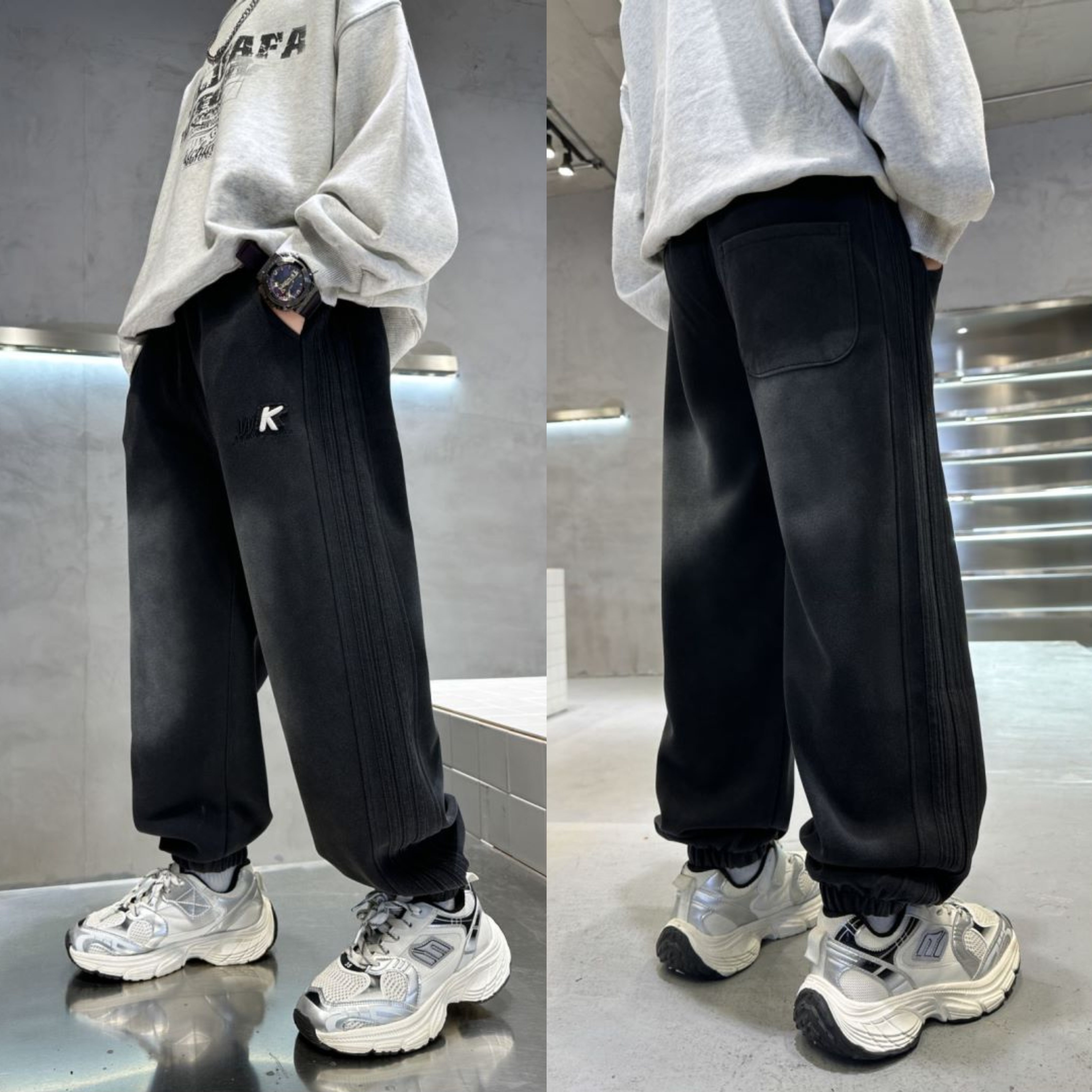 【针织工艺】24秋冬款中大童休闲加厚宽松运动裤LenKid- 砂洗盐炒K