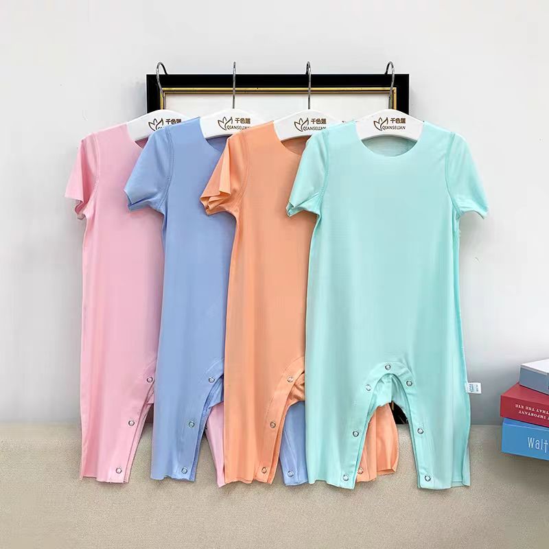 2215莫代尔婴儿无痕睡衣连体衣新生儿夏季薄款宝宝短袖哈衣爬服