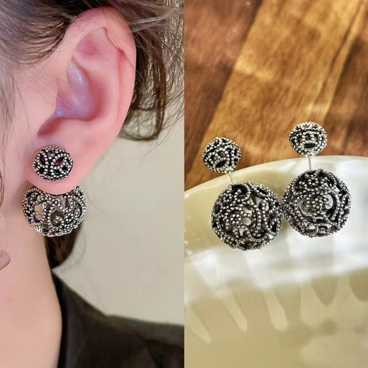 欧伦诗 铜合金耳饰 复古法式高级感小众设计耳环  20101A