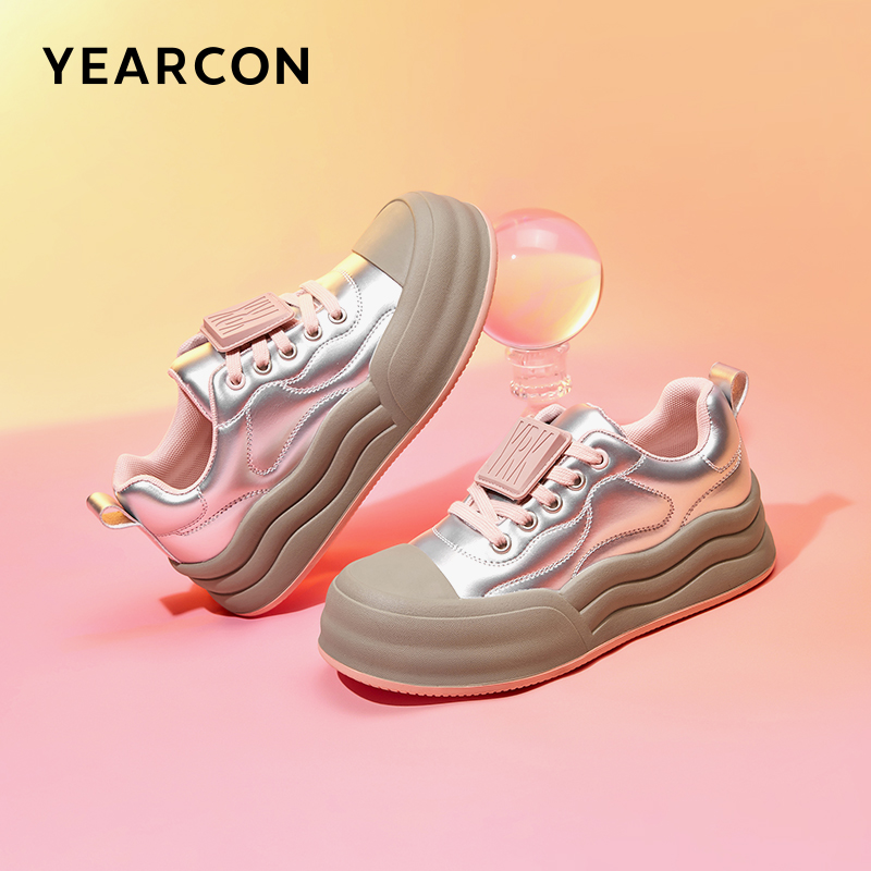 意尔康女鞋春季新款时尚百搭软底厚底板鞋舒适休闲鞋系带小白鞋