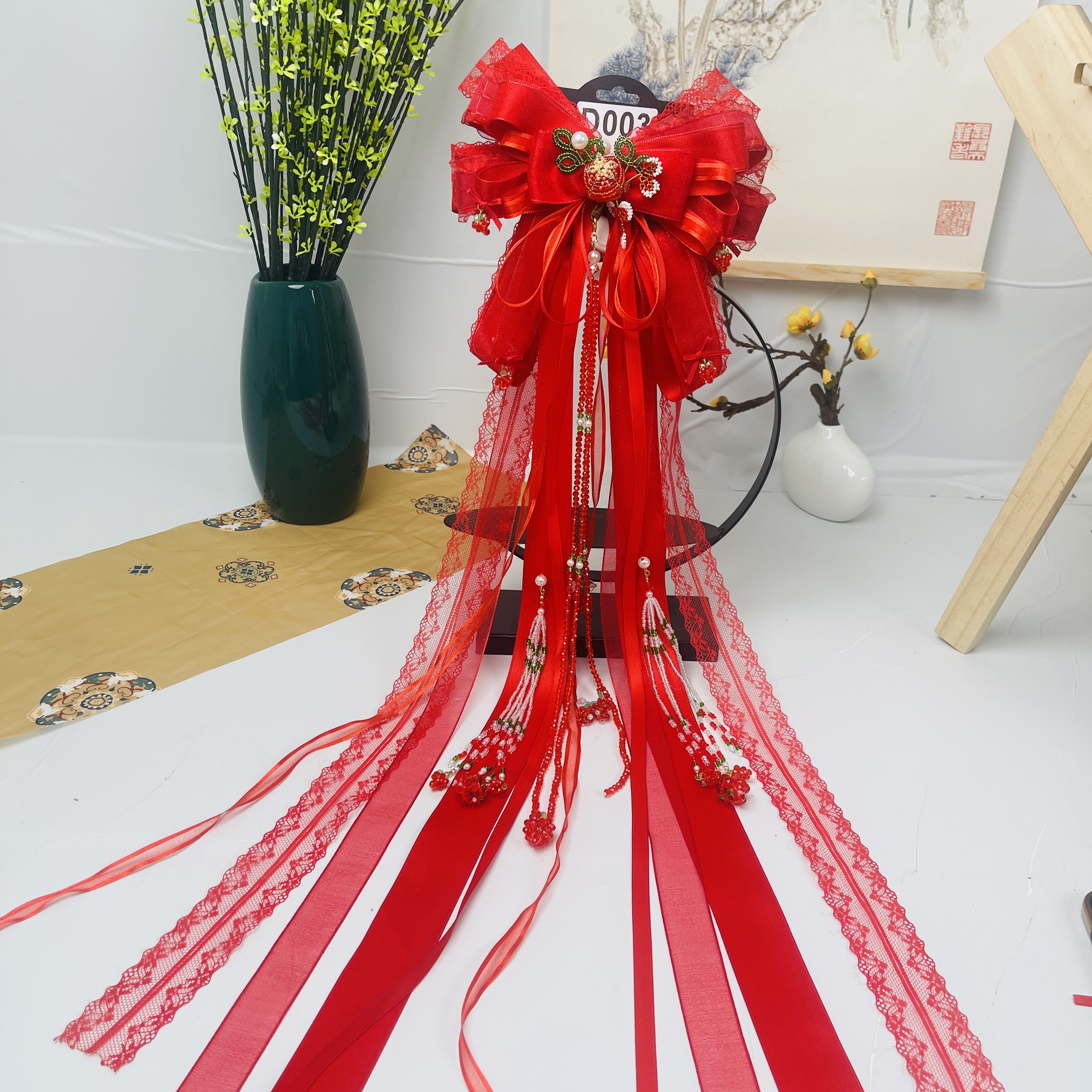 原创纯手工《榴榴莓》新年石榴国风红色重工汉服洛丽塔蝴蝶结发饰