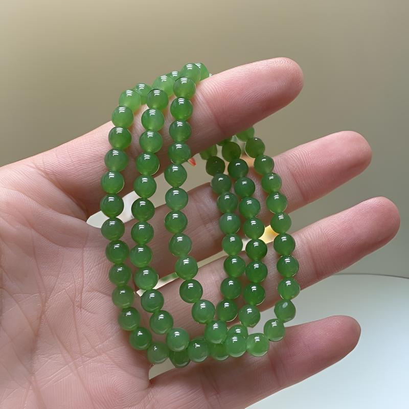 天然和田玉俄料碧玉6mm单果绿108颗三圈项链手串手链玉手串多圈