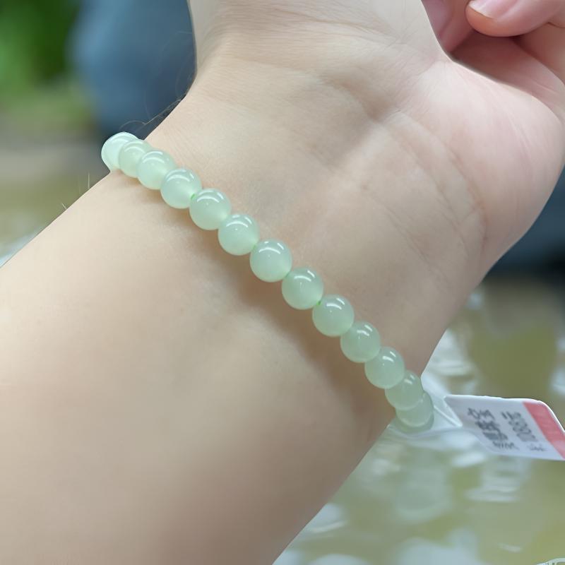 和田玉卡6mm冰透手串时尚女士素圈百搭清新单圈玉手串