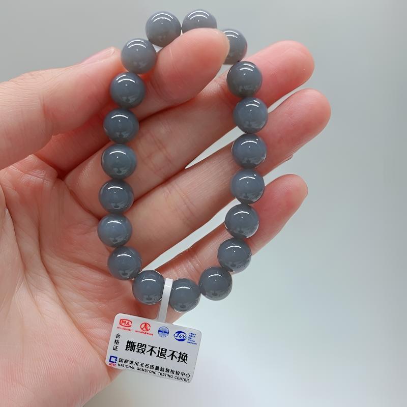 天然和田玉烟紫10mm玉手串手链单圈玉石手链素圈女士圆珠