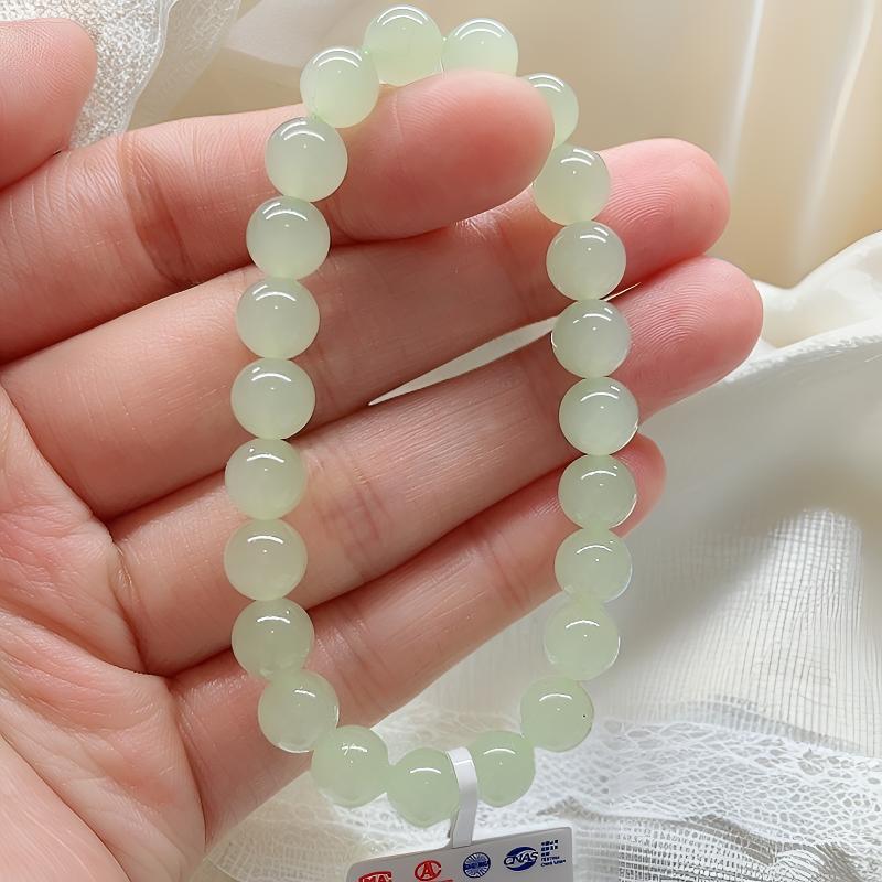 天然和田玉8mm浅晴水冰透玉手串单圈手链绿色女士玉石手串素圈