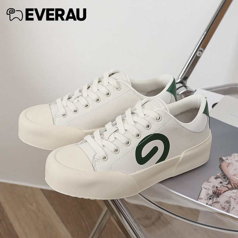 EVERAU-春夏韩版女鞋小白鞋厚底牛皮百搭休闲运动鞋板鞋EA5028