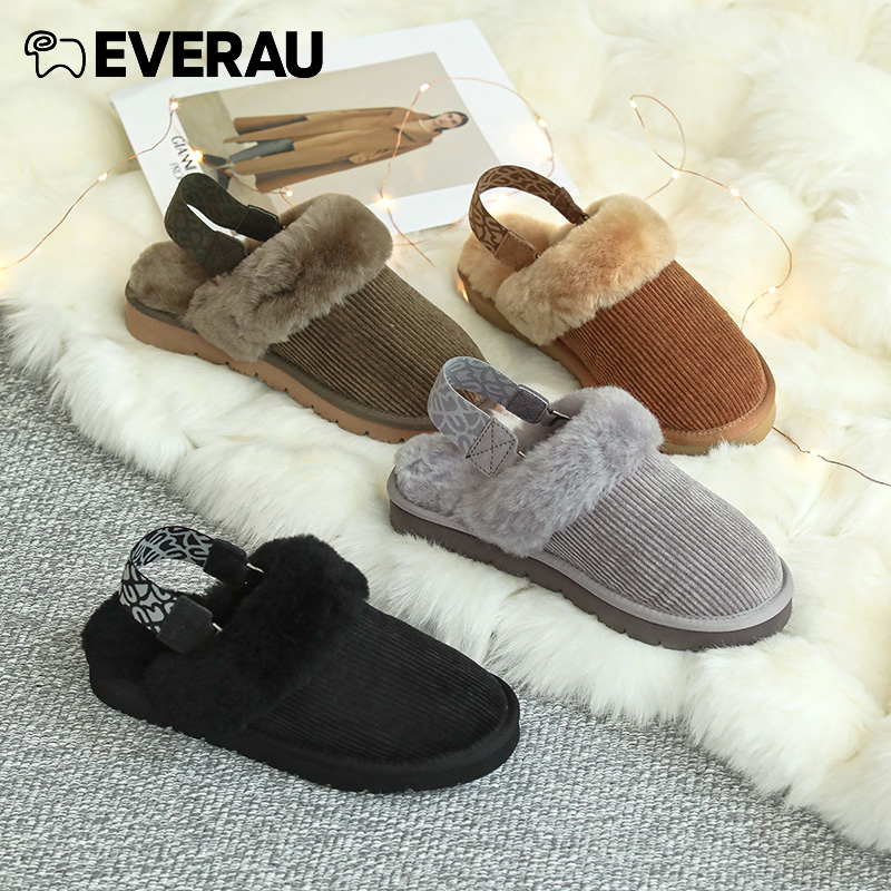 EVERAU秋冬款居家女鞋翻毛拖鞋包脚保暖轻便鞋底防滑EA2018