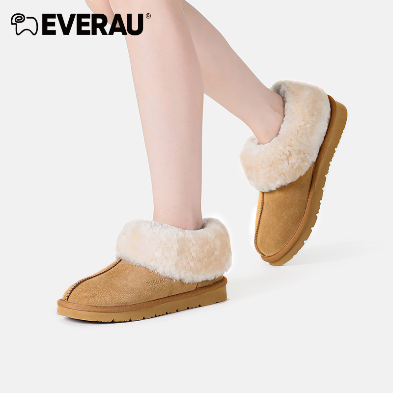 EVERAU冬季保暖雪地靴男女鞋厚底加绒短靴加厚棉鞋毛毛鞋EA2025 