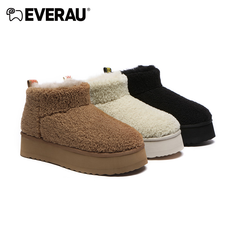 EVERAU吴博冬季女靴雪地靴穿搭经典短筒厚底增高毛毛鞋保暖EA3146