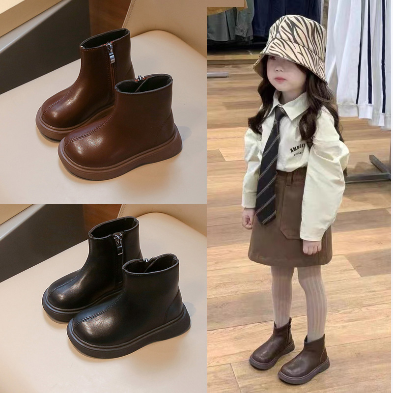 23-35女童靴子2025新款儿童马丁靴春秋单靴男童二棉鞋宝宝加绒靴