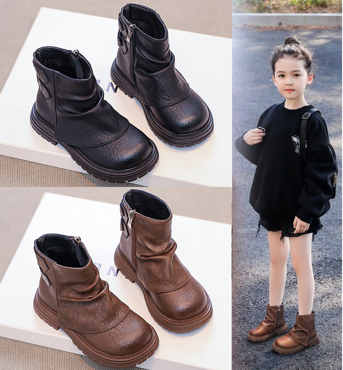 26-37女童美拉德靴短靴2025新款秋冬款加绒二棉儿童堆堆靴马丁靴