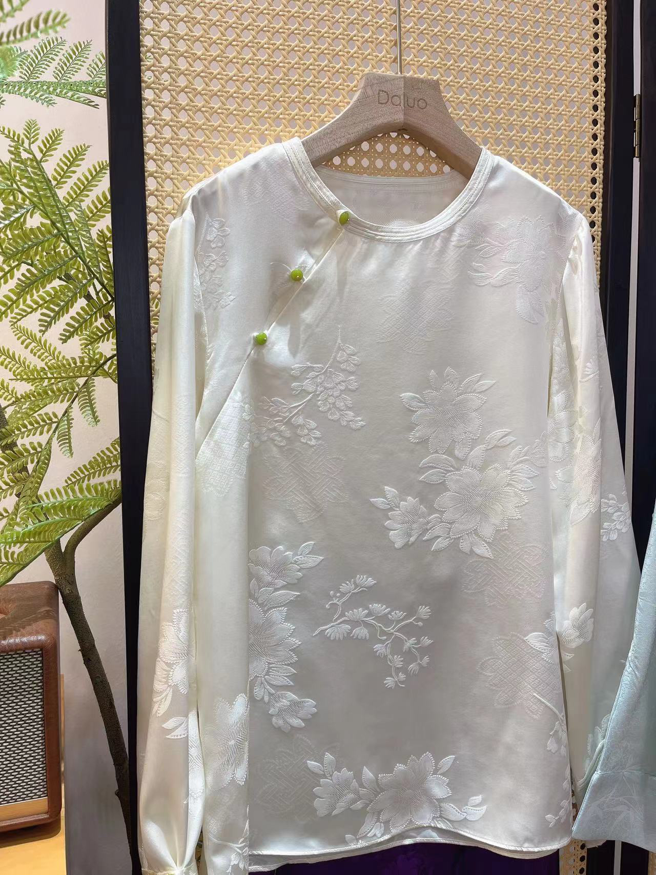 【月见】满分桑蚕丝圆领领口双层压边侧开襟百搭新中式衬衣