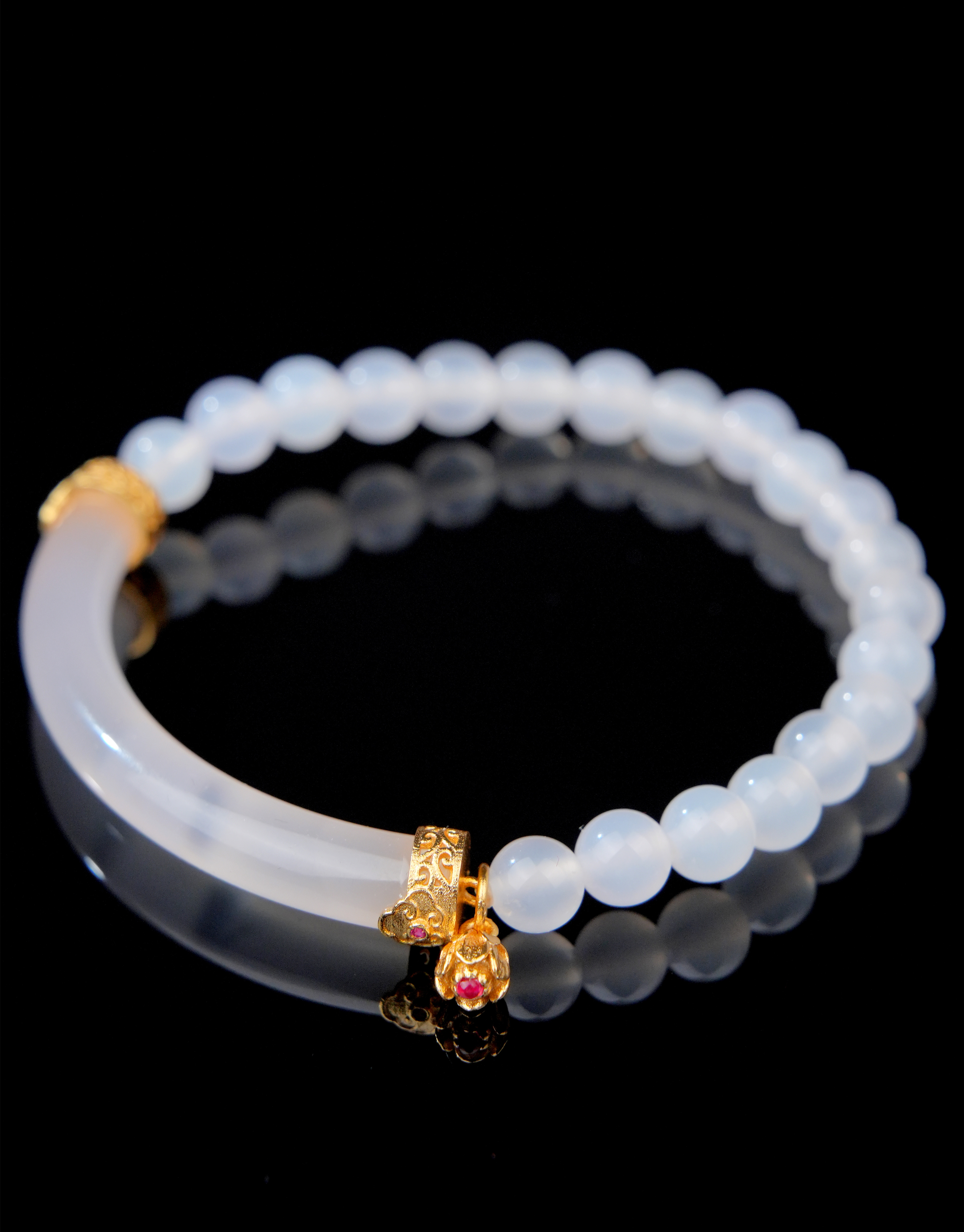 K-021胖妹妹大码饰品时尚百搭轻质小众玉髓圆珠半镯手串