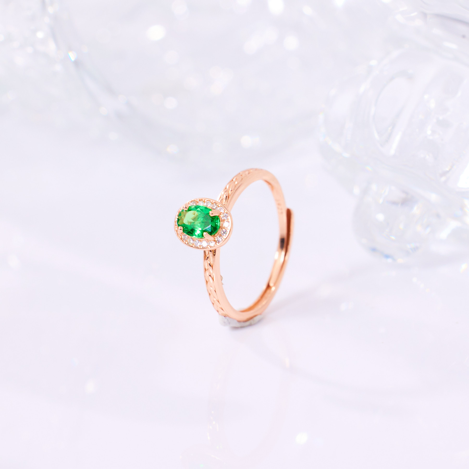 【九华山】沙弗莱戒指S925银镶嵌*E6868