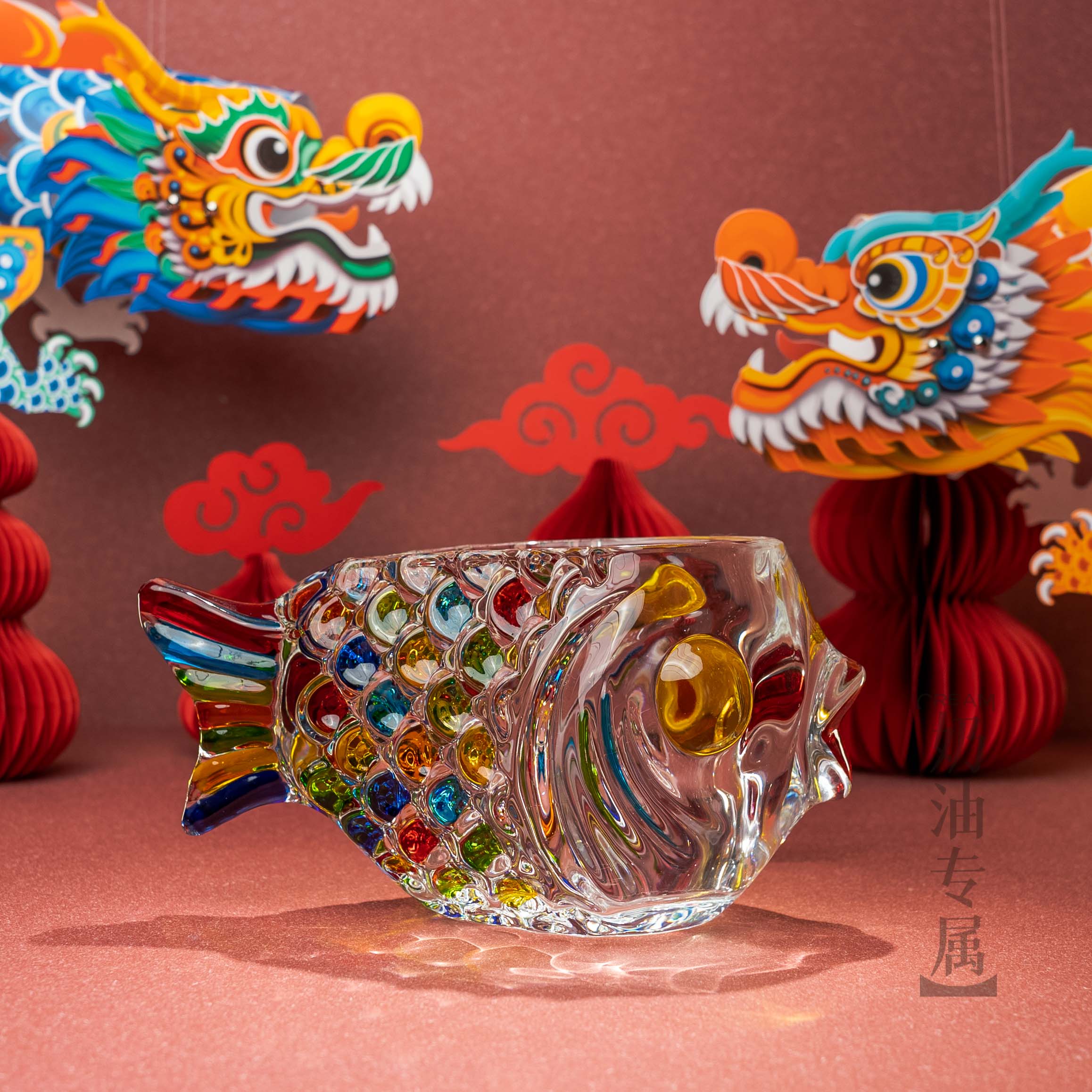 鱼形器皿盛瑞堂创意水培绿萝花器桌面摆件客厅养育彩绘纯手工