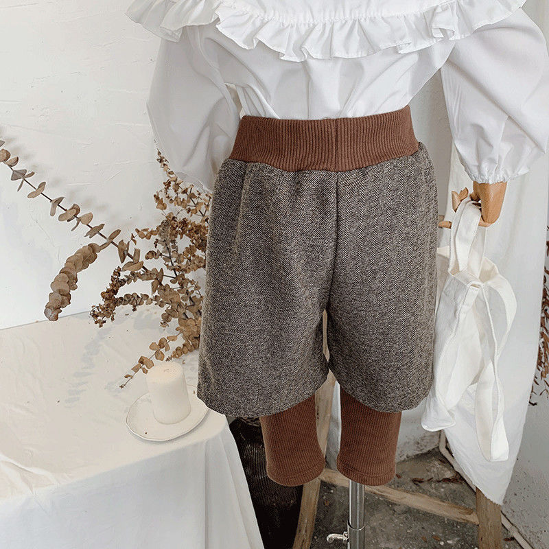 女童加绒裤子2023冬装新款百搭假两件长裤女宝宝韩版洋宝宝绒裤子