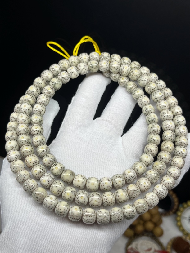 原生态星月菩提，石玉料冰糖骨瓷月朗星稀9x8桶珠（一物一图）