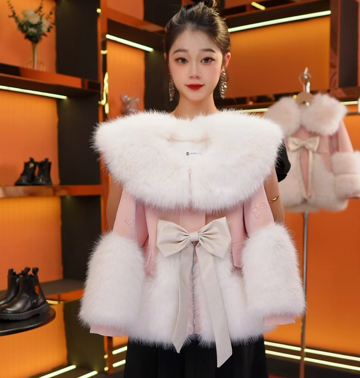 [MH 美画]1 2025新款秋冬女童卡通圆耳大毛领加绒皮毛一体草草