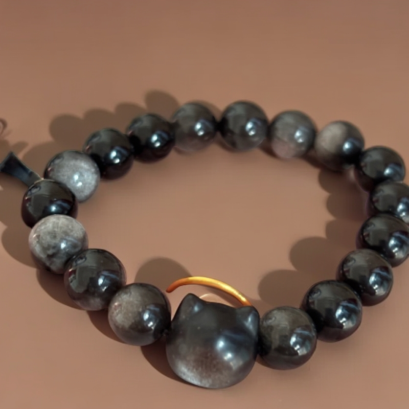 合金石英石手链 银耀石设计款手链黑色百搭单圈手工情侣