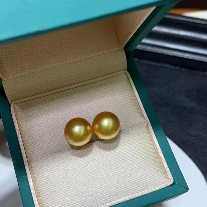 925银耳饰 DAIYA10-12MM 金色强光空姐素珠 耳钉 经典百搭款 