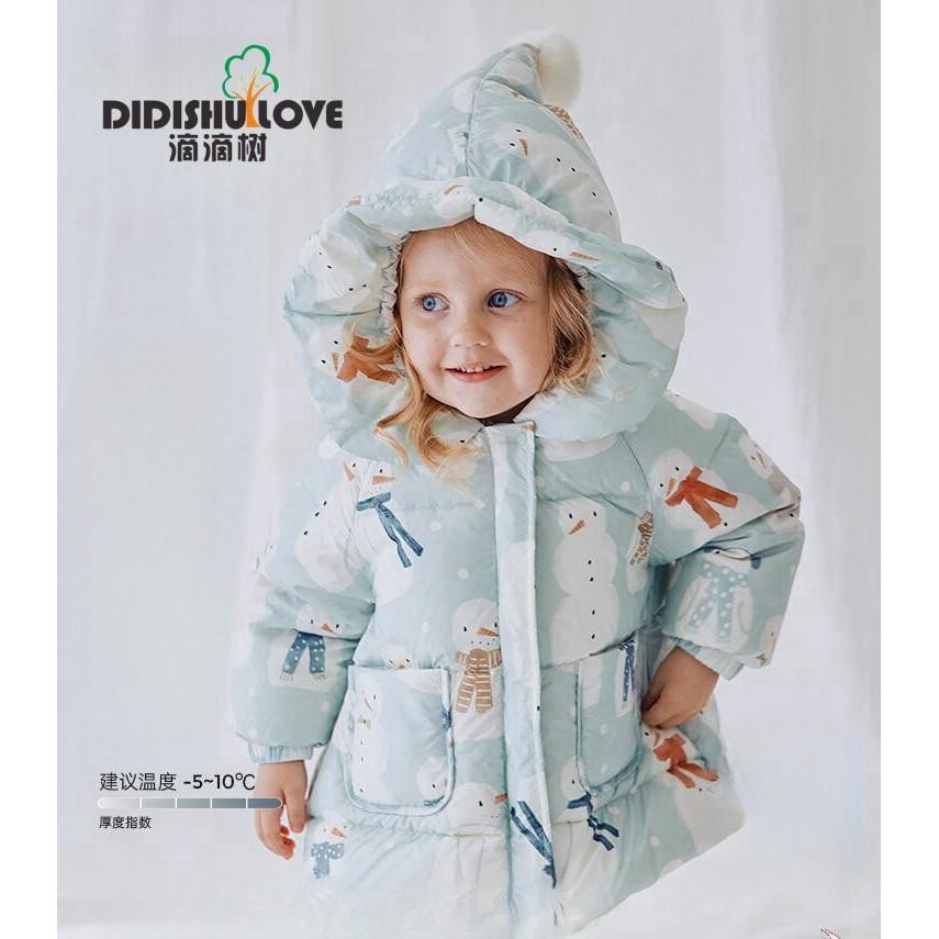 小雪人中长款儿童白绒朵羽绒服连帽加厚冬款男女宝宝保暖三防外套