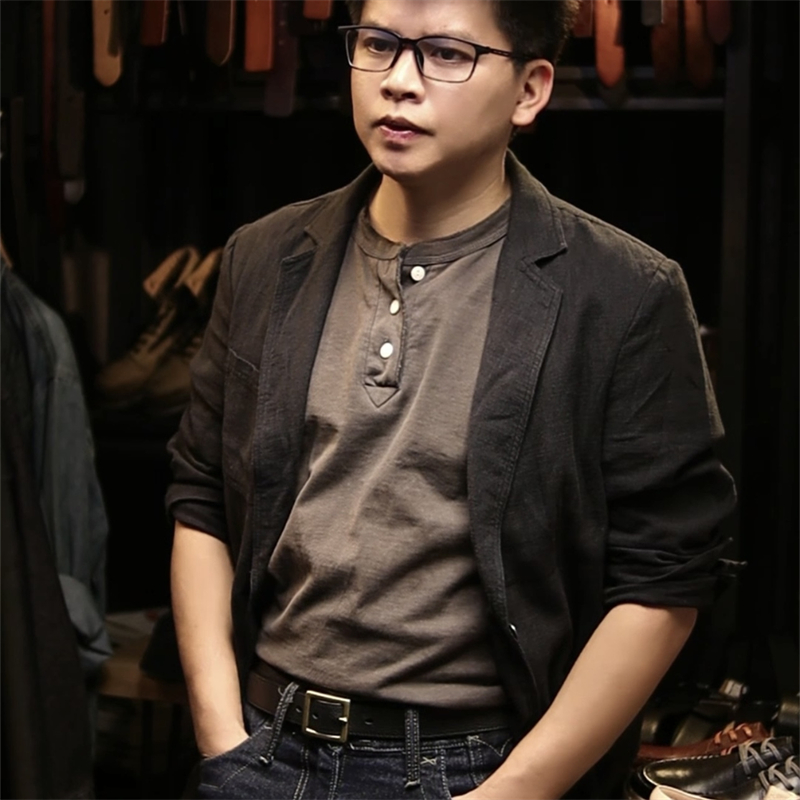 棉麻休闲小西装男士百搭青年宽松商务棉麻外套复古薄款春秋时尚
