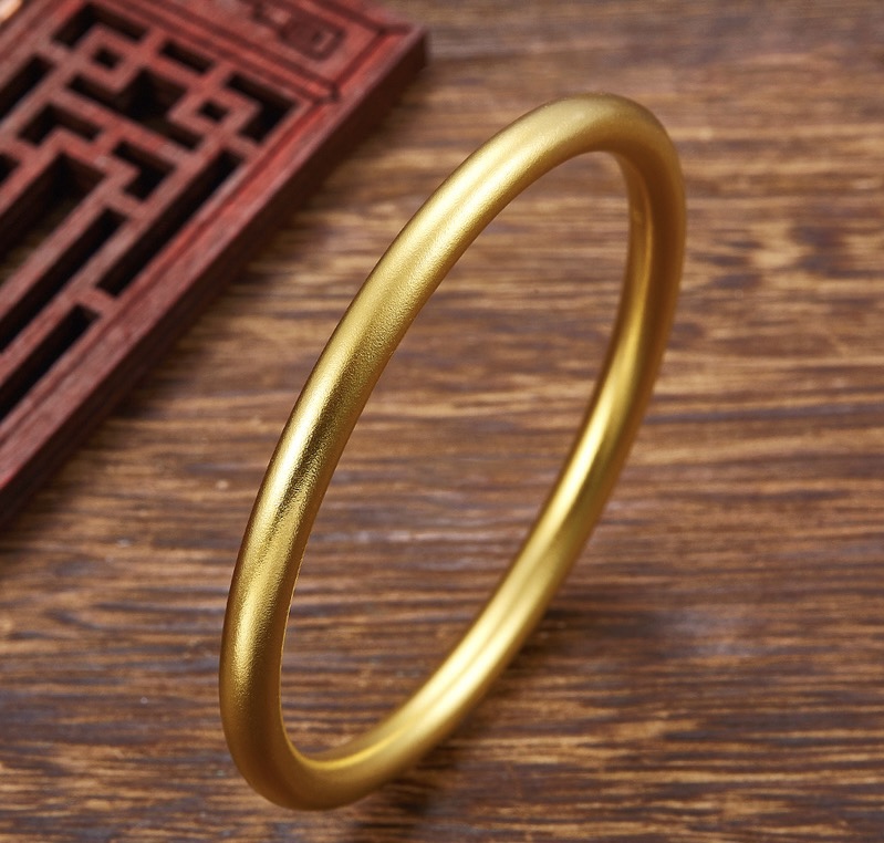 古法素圈，足金999.9（磨砂面）实心手镯，古法传承面宽约3.1-3.5mm