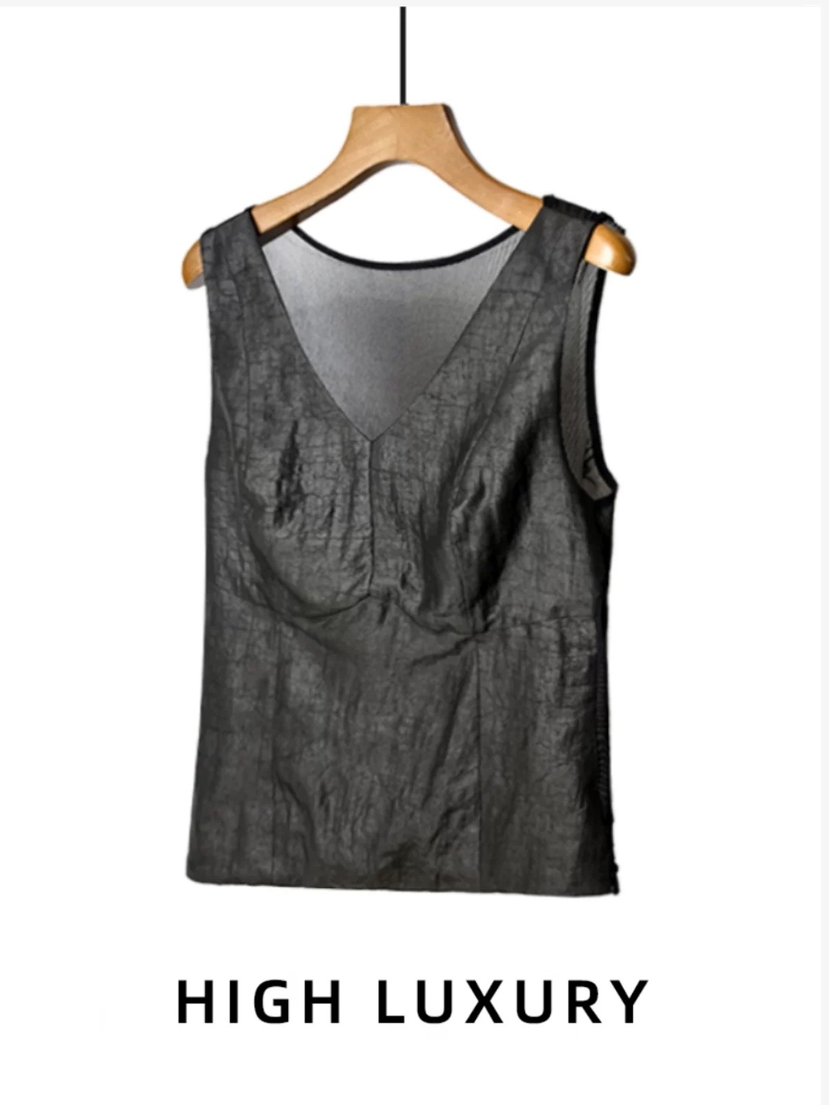 2024新款宽肩背心外穿纯色百搭打底肌理感撞色背心V领