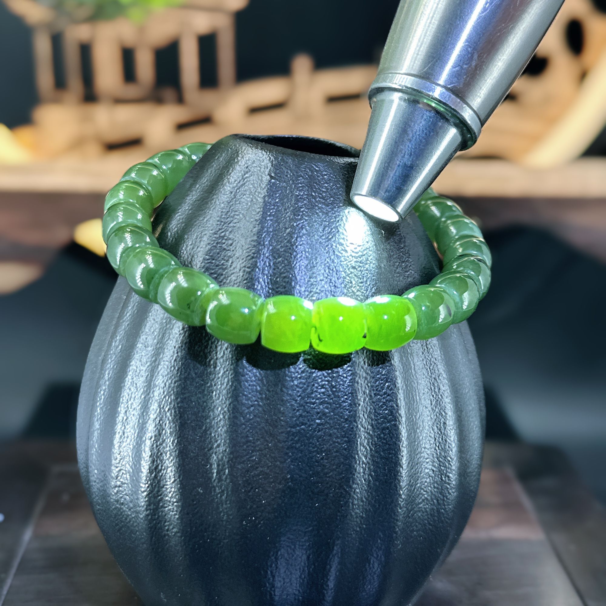 【43号拍品】碧玉手串菠菜绿