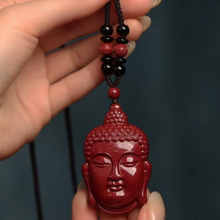 含辰砂工艺品高含量朱砂佛头吊坠