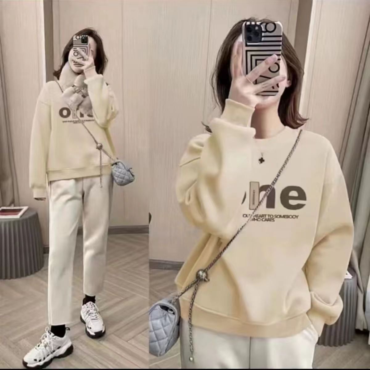 【OHE】新款男女同款纯棉卫衣加绒加厚新款正肩圆领长袖上衣