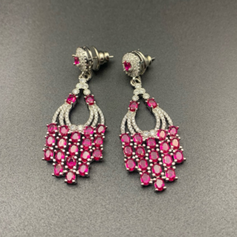 铜合金莫桑石耳饰 20140轻奢系列耳钉手工时尚复古红色长款