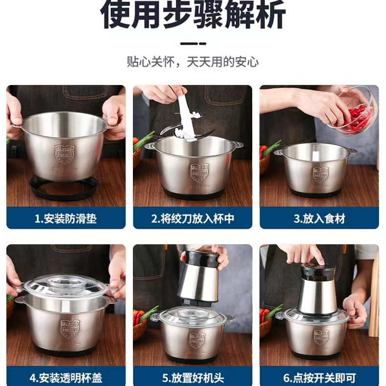 龙德利3升绞肉机家用多功能搅馅碎菜机小型家用加厚打馅HQ