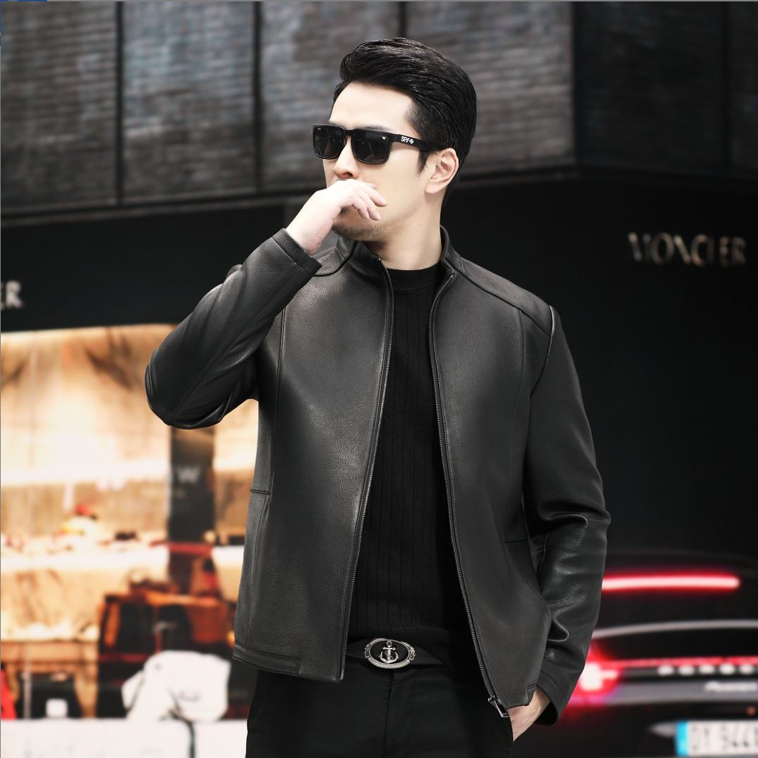 VBA 2305-1  反季山羊皮立领单装海宁真皮皮衣修身男士夹克外套潮