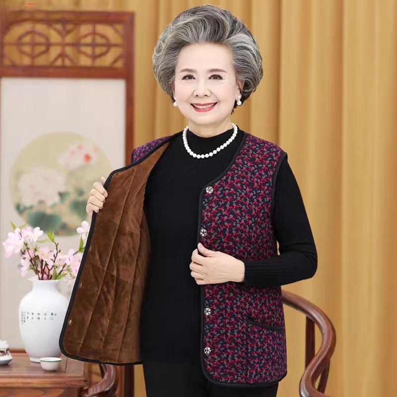 老年人马甲女奶奶保暖背心马夹70-80岁妈妈冬装妈妈装女装保暖