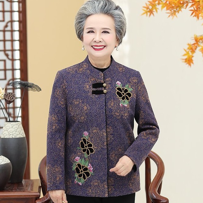 老年人秋装外套70岁老人衣服女奶奶唐装中老年冬装大码女装妈妈装