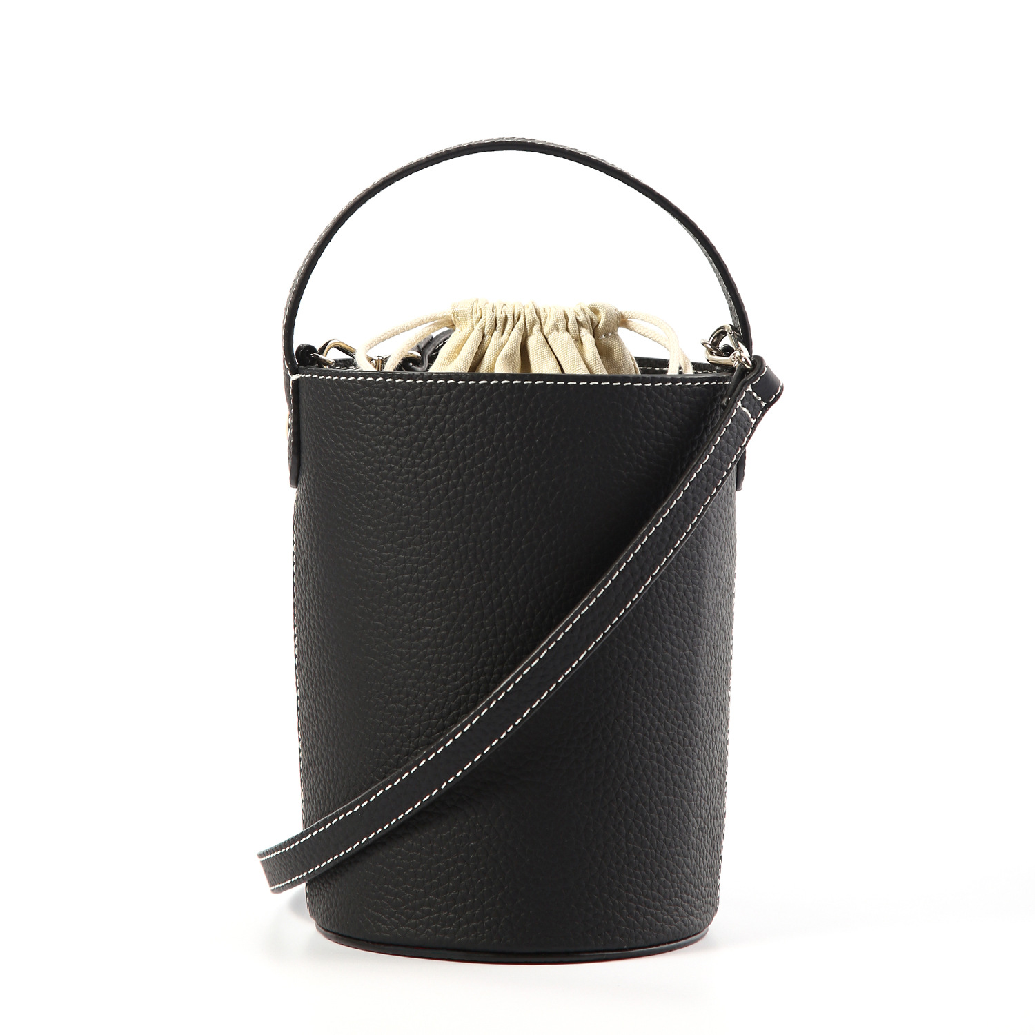 出口日本小众设计水桶包抖音直播单肩斜挎包头层牛皮圆筒包女包包