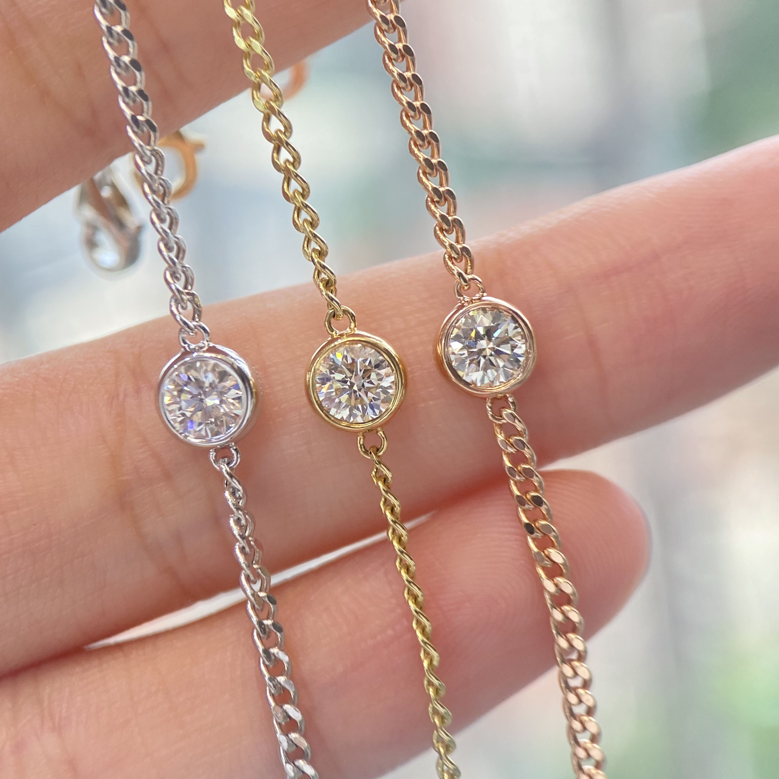 CFJEW 18k金【30分泡泡天然钻石】钻石古巴手链轻奢时尚简约经典