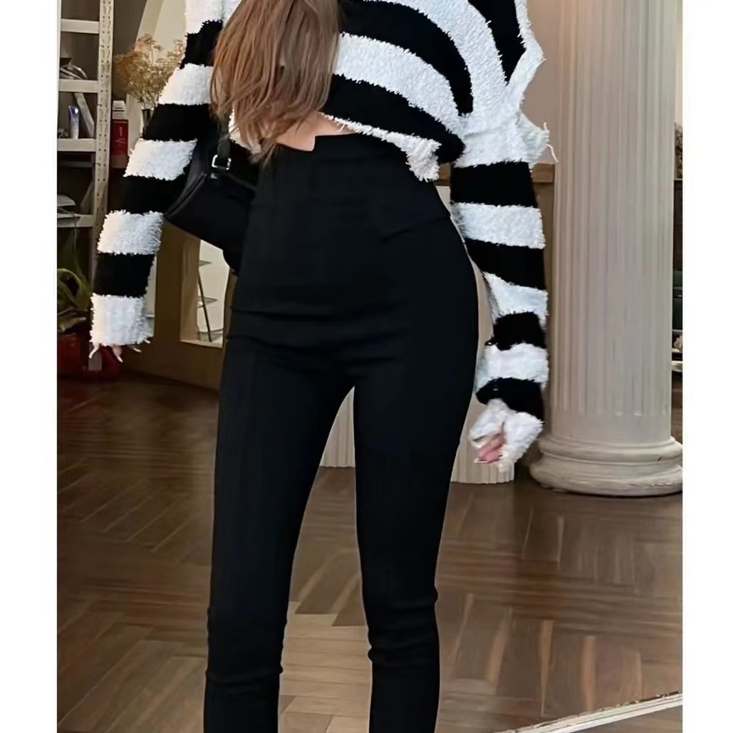 设计师时尚黑色显瘦打底裤裤冬季新款百搭潮流款女裤子女士显瘦