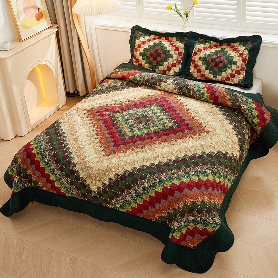 【外贸尾单】美式千块头盖被，满底活性印染，轻微做旧，正反可用