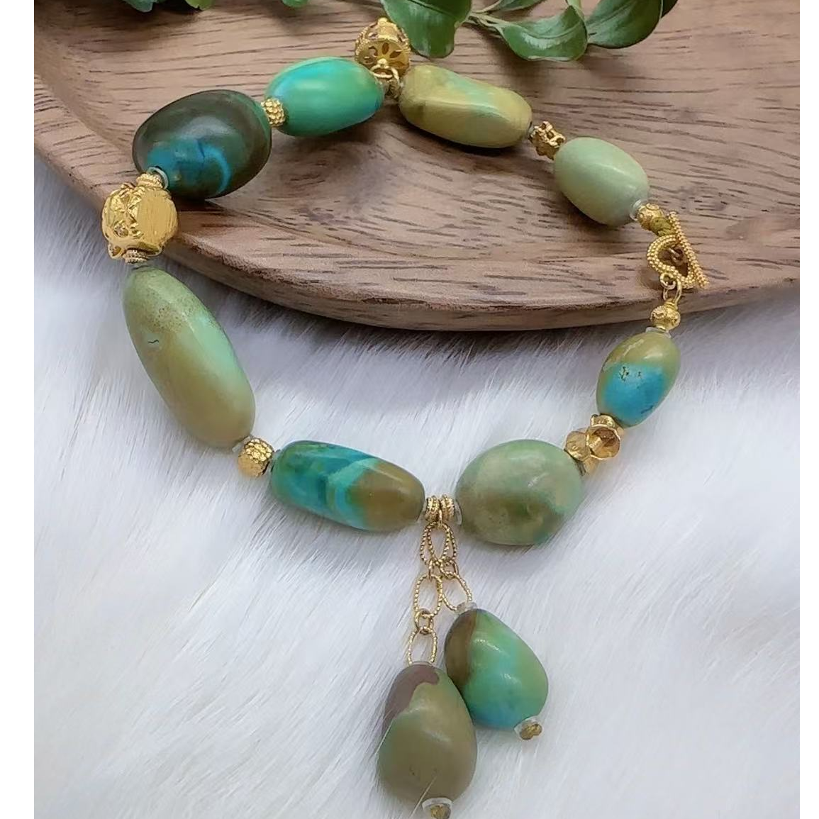 天然原矿绿松石水波纹18K金精美原创