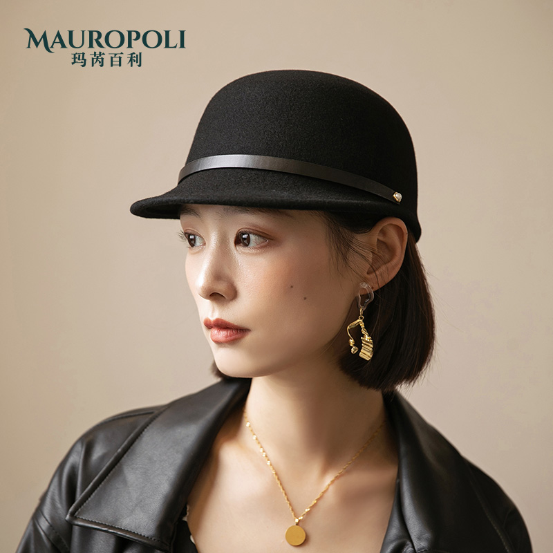 MauroPoli/玛芮百利圆顶复古鸭舌帽女2025新款马术帽保暖高级帽子