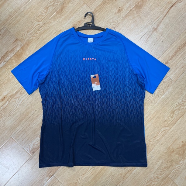 欧美大码蓝色渐变速干弹力运动短袖T恤