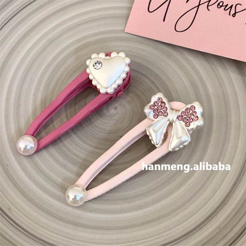 合金发饰 甜美辣妹芭比风粉色爱心发夹刘海夹公主风蝴蝶结发ins