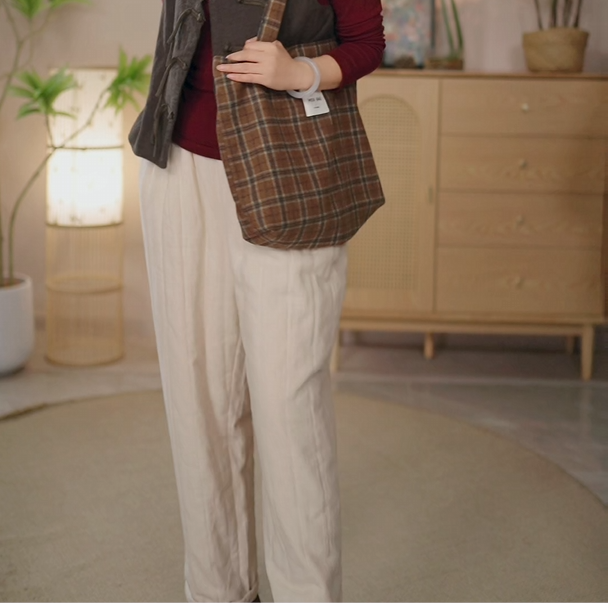 麻天下【加厚棉裤】2025新款哈伦裤抽绳松紧腰冬季宽松高腰文艺长裤