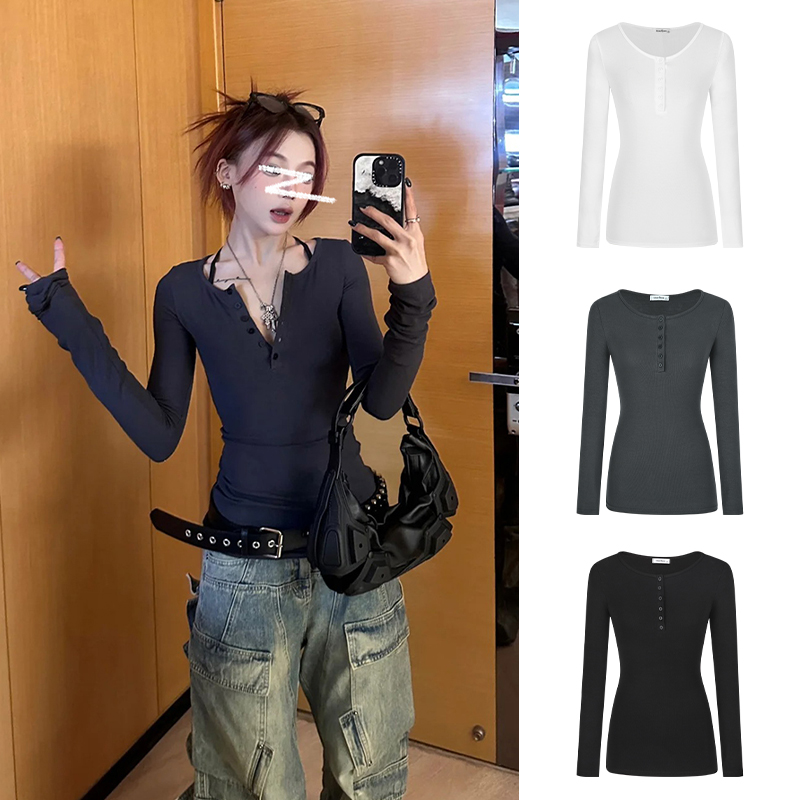 Moses Queen/魔西女王半开领打底衫女中长款上衣辣妹修身长袖T恤