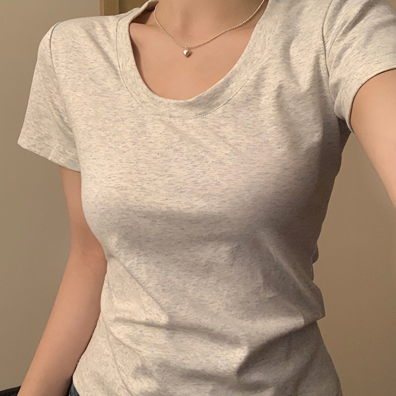 Moses Queen/魔西女王正肩U领T恤210克精梳爽滑棉 修身显瘦短袖女