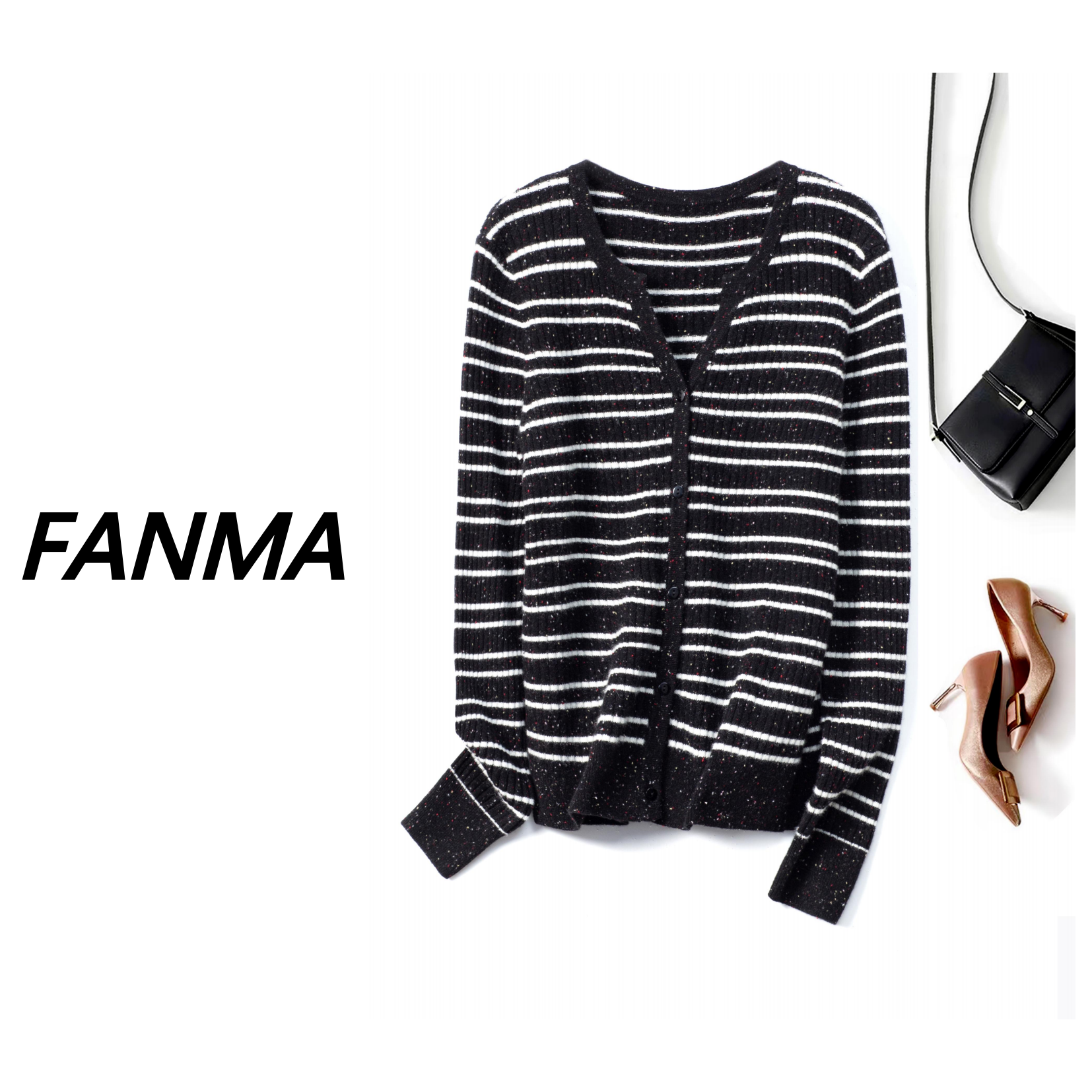 #纯羊绒# V领设计纯羊绒开衫 坑条简约羊绒开衫 FM-JYS123