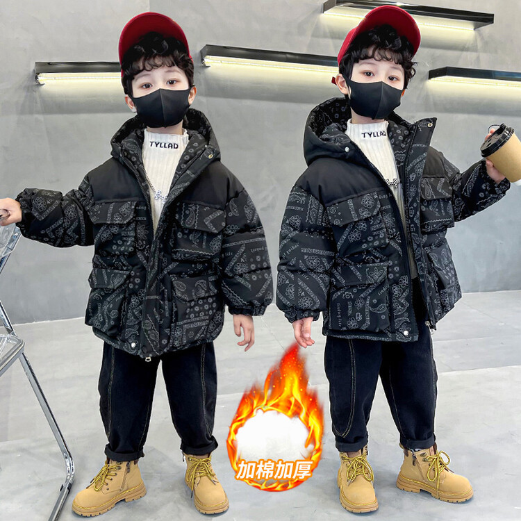 巴拉巴拉恩男童反光手塞棉加厚棉衣冬装儿童连帽保暖帅气棉服中小