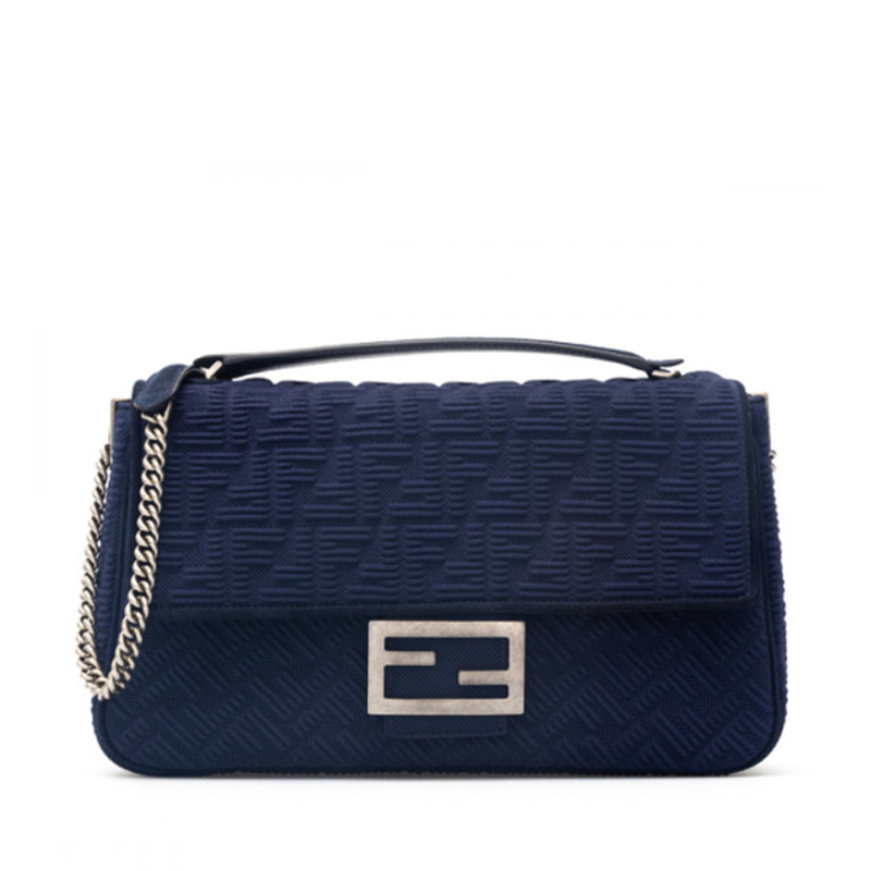 FENDI/芬迪银标logo链条纯色单肩斜挎包 女士经典翻盖通勤复古